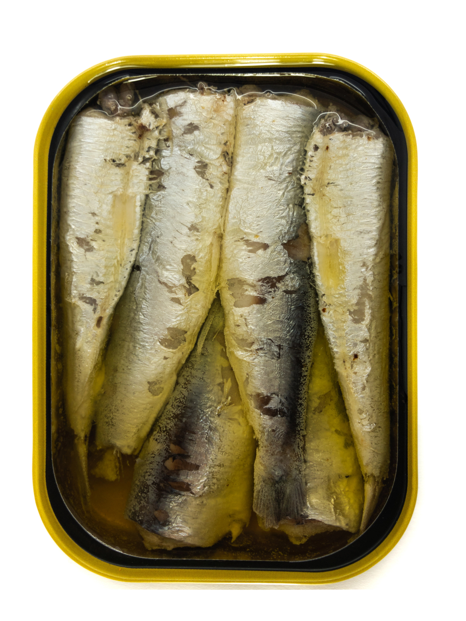 Canned sardines packed upright in oil