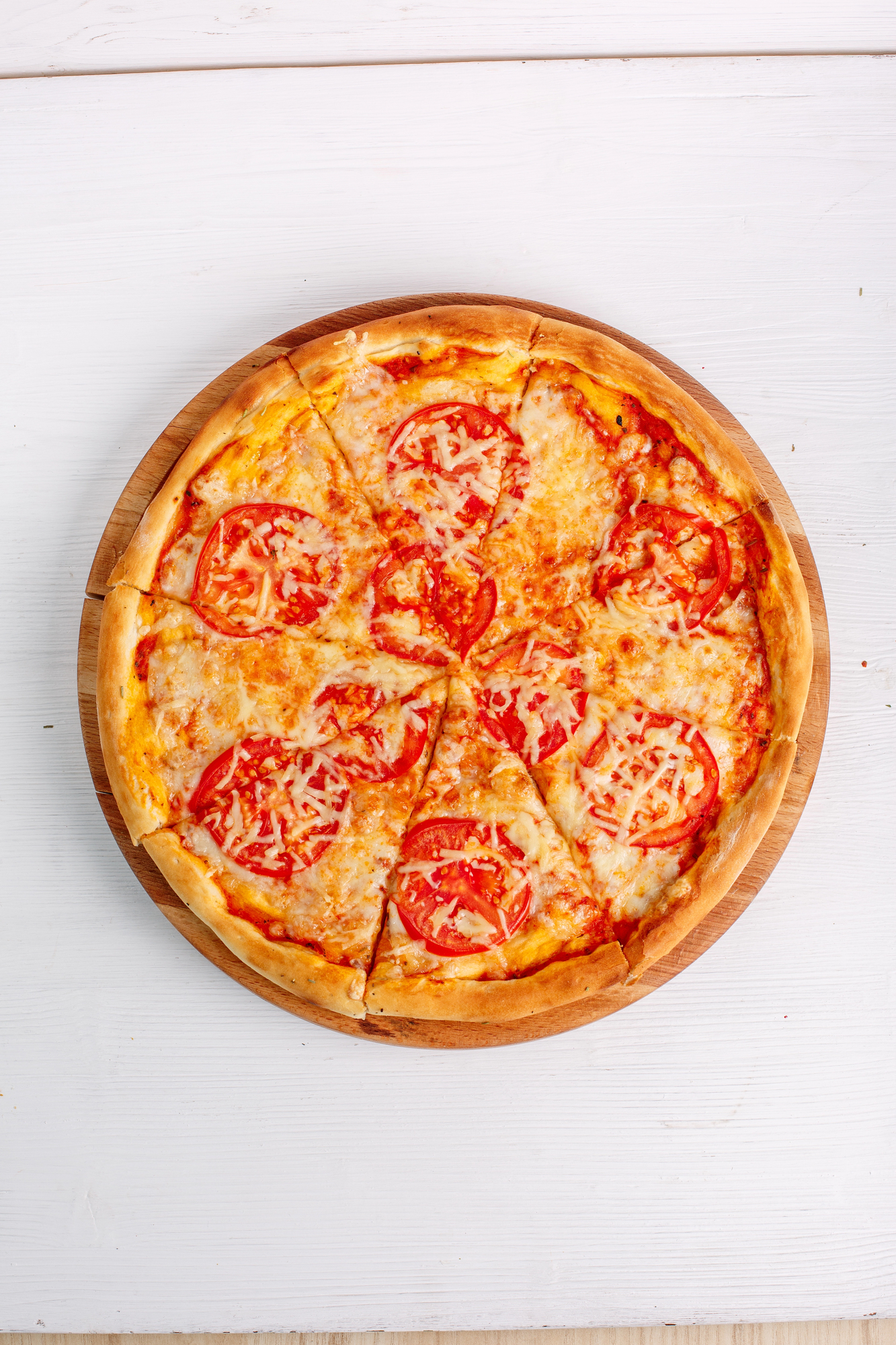 Whole pizza Margarita with tomato and cheese