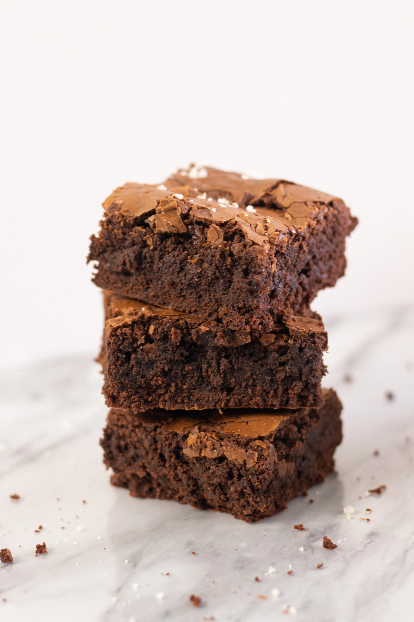 Stack of three stacked chocolate brownies