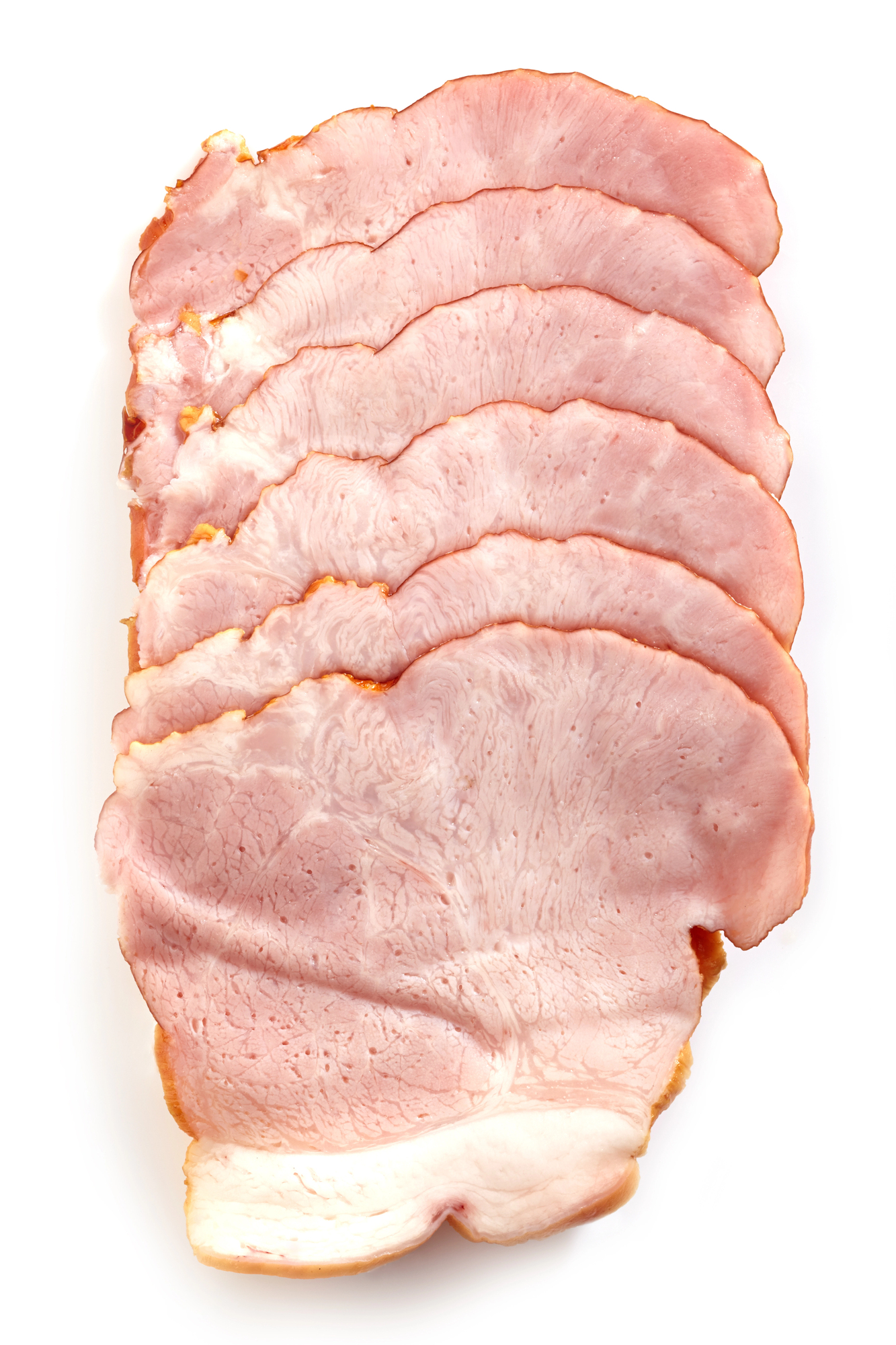 Sliced smoked ham fanned out