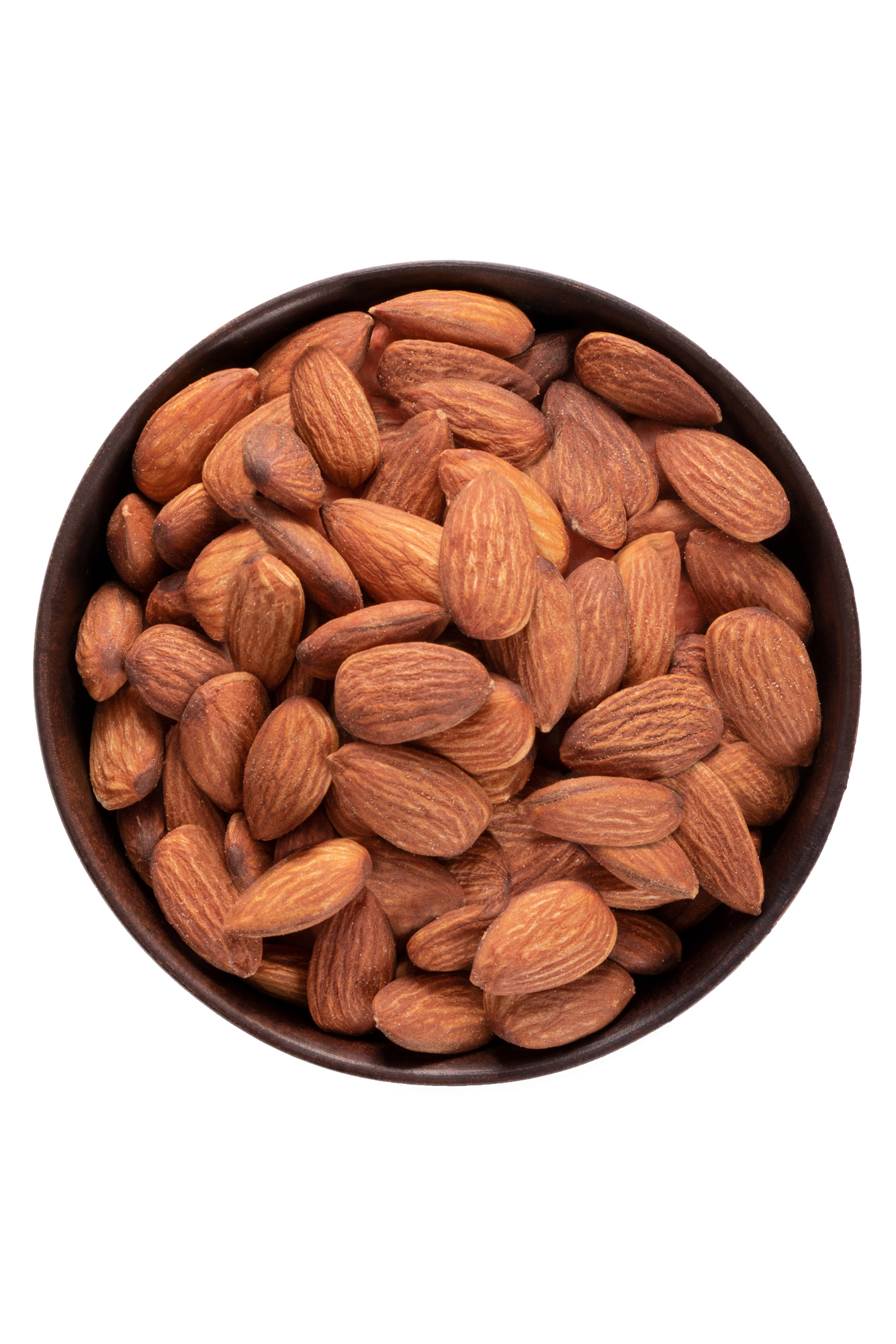 Whole almonds in a dark bowl