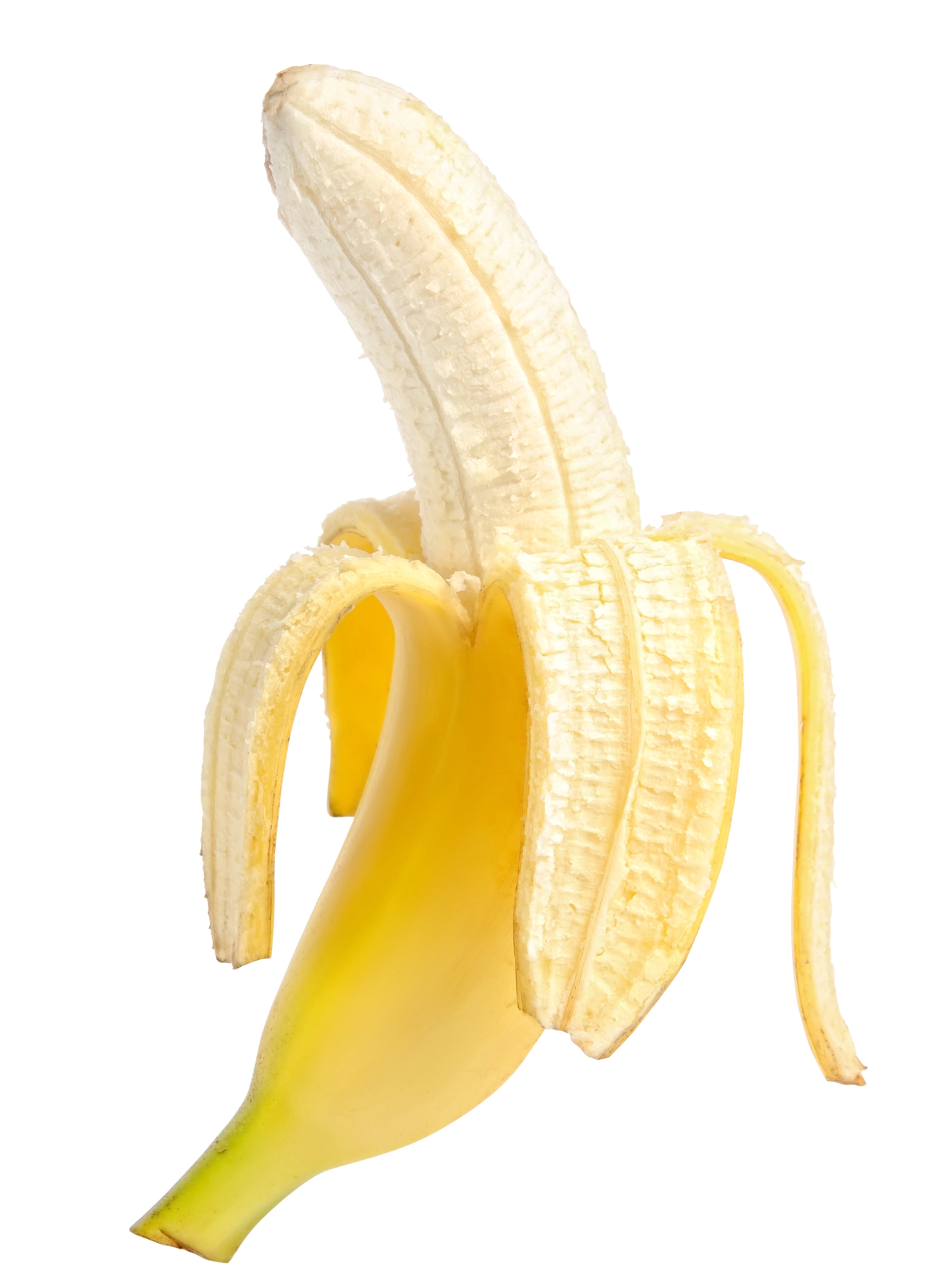 Partially peeled banana with yellow fruit exposed
