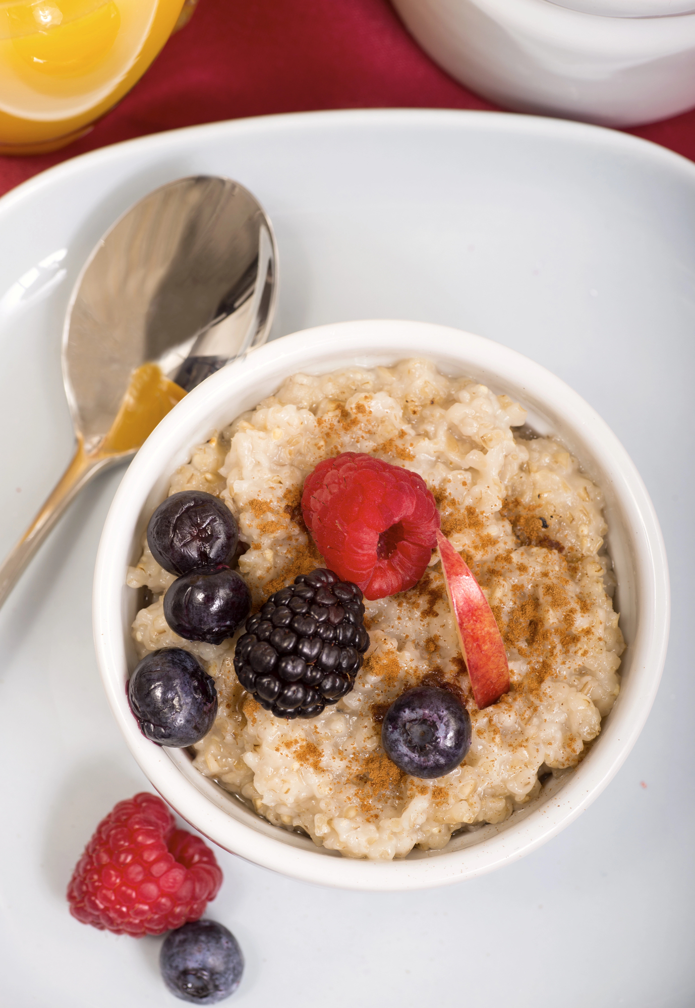 Steel cut oatmeal with raspberries and blackberries