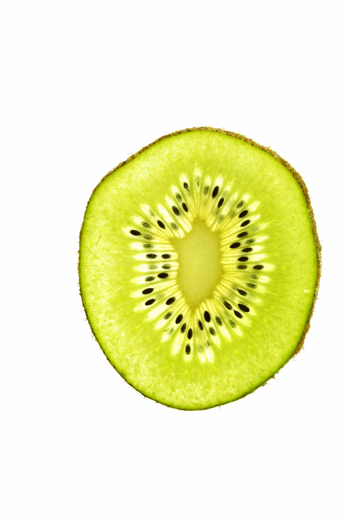 Kiwi fruit halved to show seeds and flesh