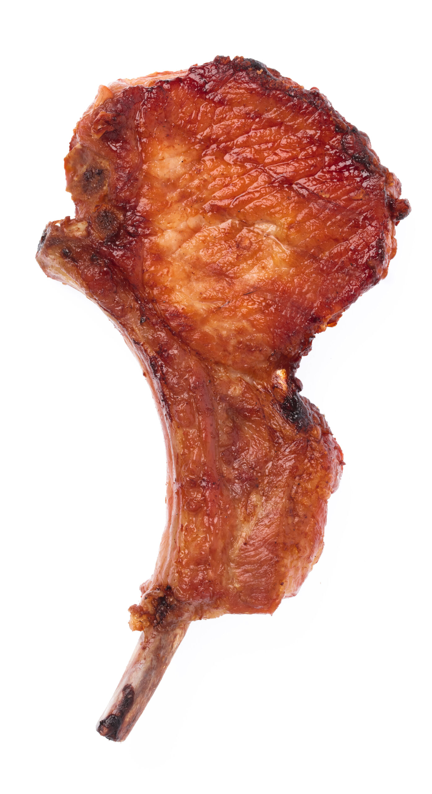 Roasted pork lollipop chop with crispy charred exterior