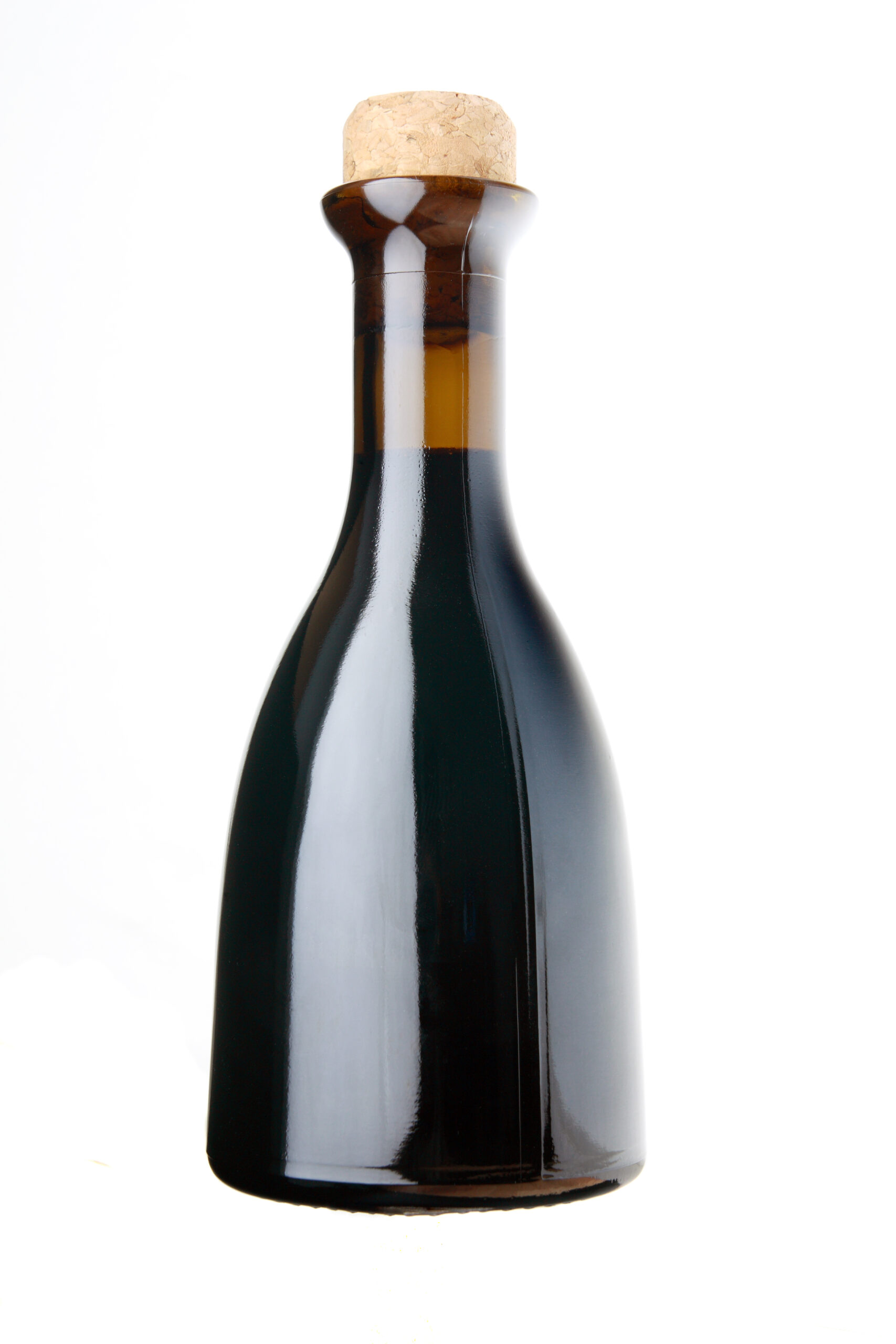 Dark glass vinegar bottle with cork stopper