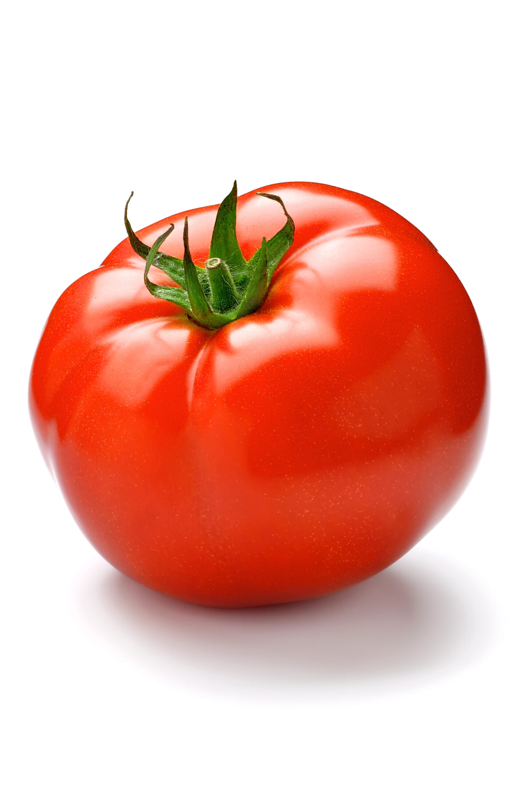 Whole red tomato with green stem